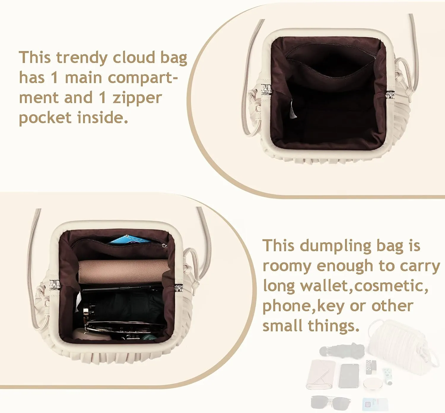 GLITZALL Clutch Purse and Dumpling Bag for Women,Designer Cloud Handbag and Ruched Bag with Detachable Shoulder Strap