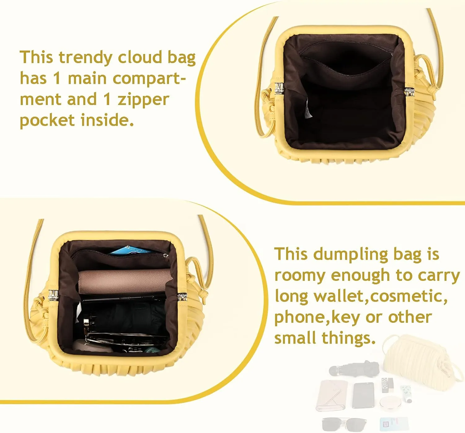GLITZALL Clutch Purse and Dumpling Bag for Women,Designer Cloud Handbag and Ruched Bag with Detachable Shoulder Strap