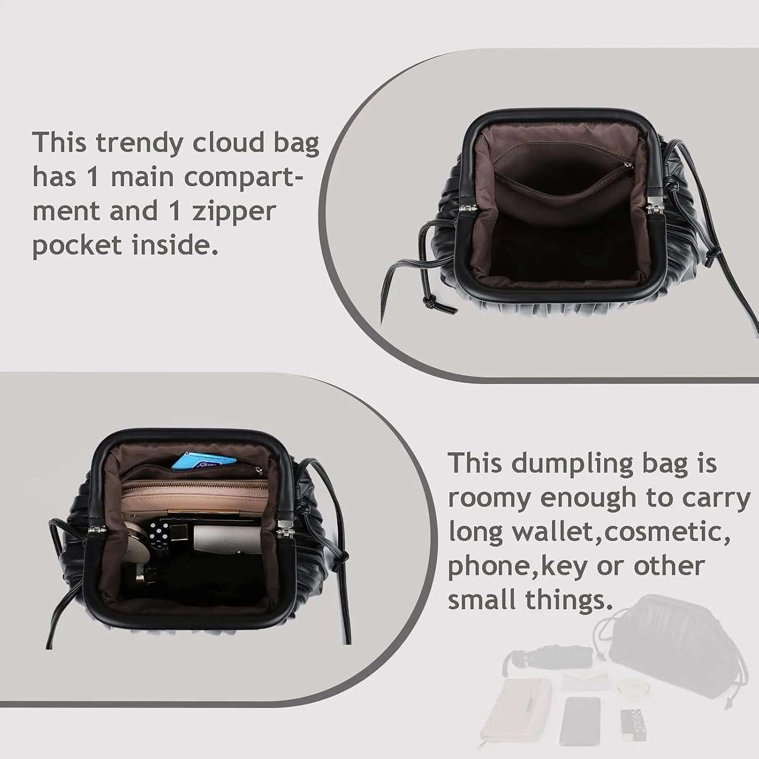 GLITZALL Clutch Purse and Dumpling Bag for Women,Designer Cloud Handbag and Ruched Bag with Detachable Shoulder Strap