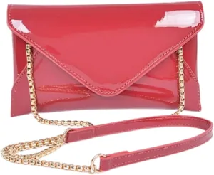 Glossy Patent Faux Leather Envelope Clutch Purse Elegant Evening Formal Wedding Prom Party Handbag with Chain Strap for Women