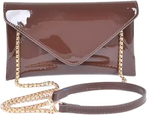 Glossy Patent Faux Leather Envelope Clutch Purse Elegant Evening Formal Wedding Prom Party Handbag with Chain Strap for Women