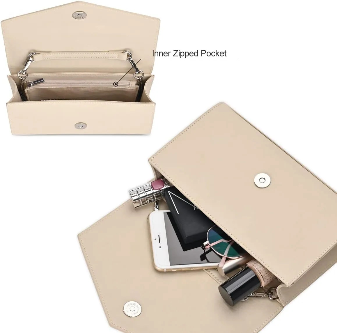GM LIKKIE Clutch Purse for Women, Evening Envelope Clutch Bag, Crossbody Foldover PU Leather Shoulder Handbag