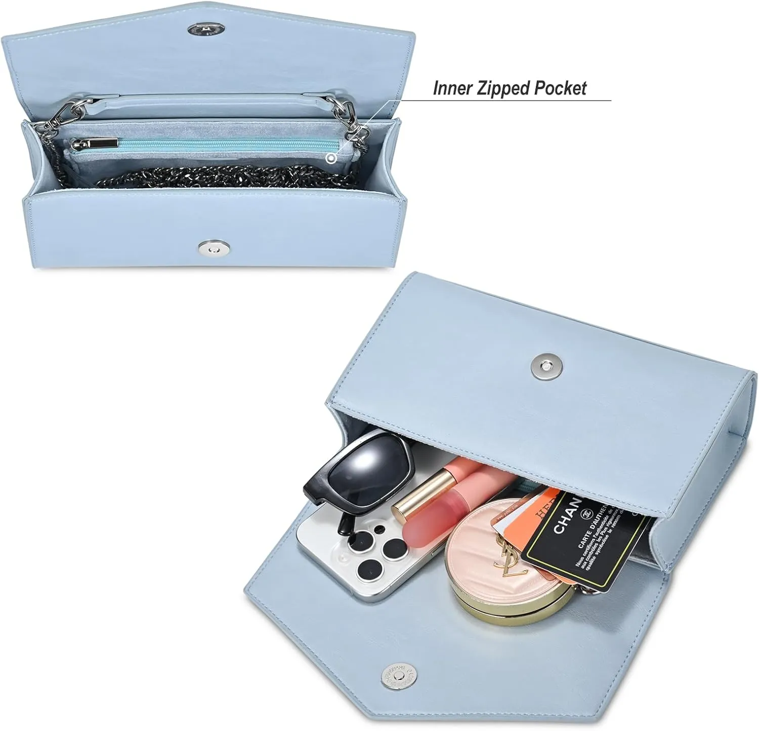 GM LIKKIE Clutch Purse for Women, Evening Envelope Clutch Bag, Crossbody Foldover PU Leather Shoulder Handbag