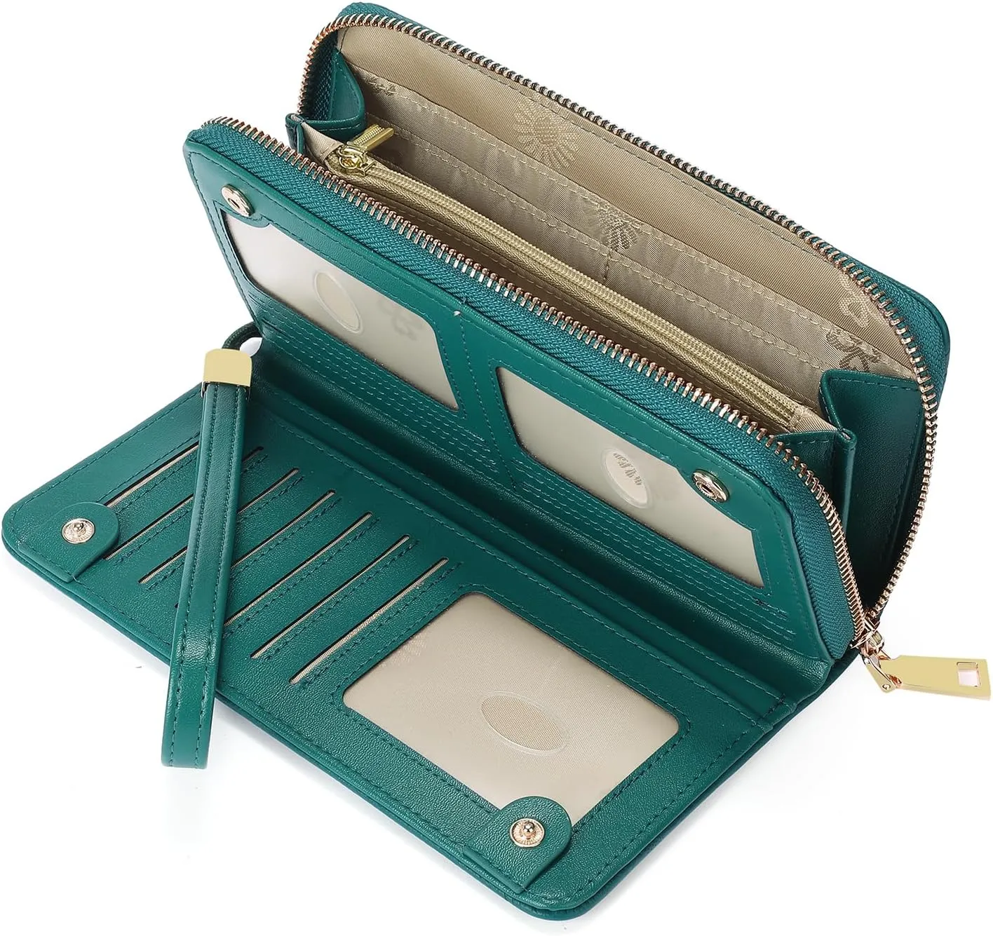 GOIACII Wallet for Women RFID ladies Credit Card Wallet Bifold Travel Wristlet Long Purse Embossed Flowers Leather Teal