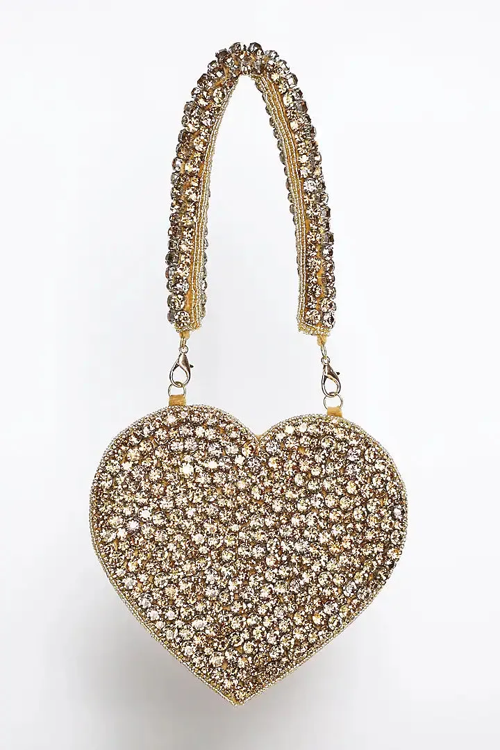 Gold Crystal Heart Clutch