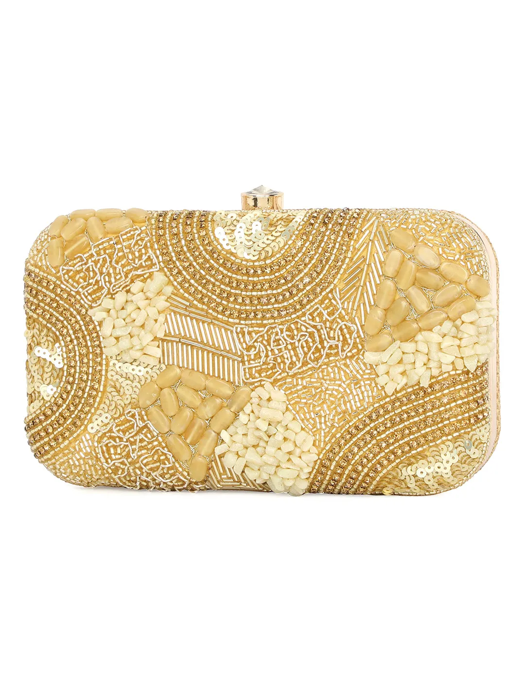 Gold Embroidered Casual Box Clutches