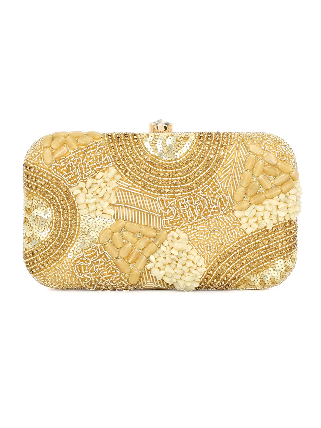 Gold Embroidered Casual Box Clutches