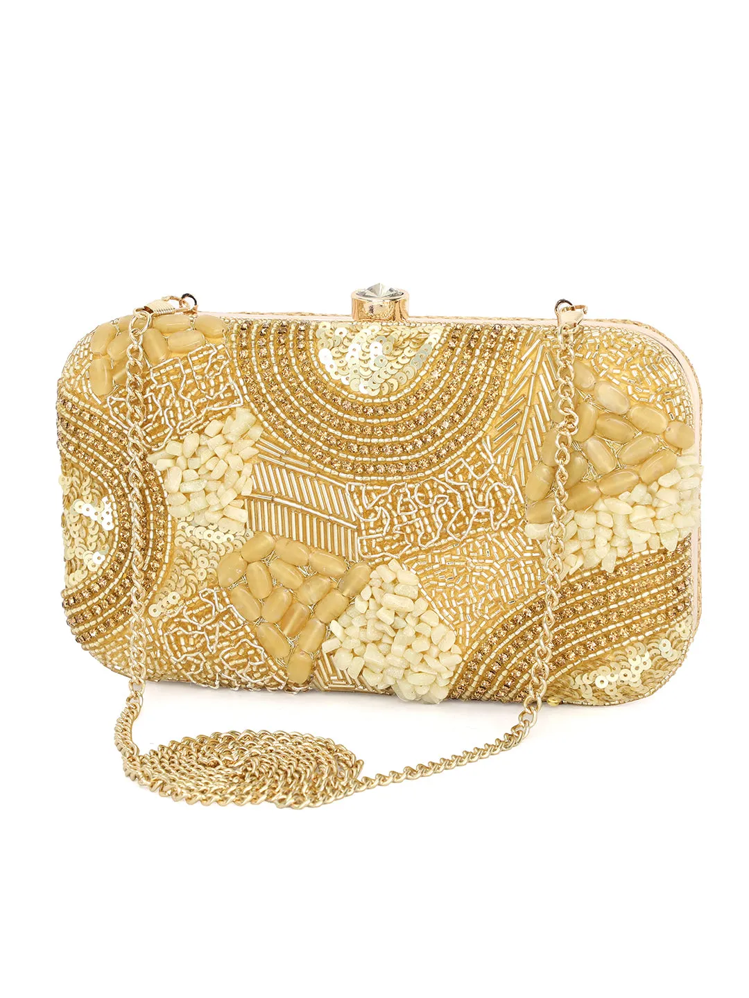 Gold Embroidered Casual Box Clutches