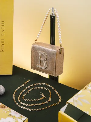 Golden B Alphabhet Intial Embellised Flap Bag