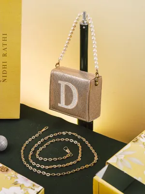 Golden D Alphabhet Intial Embellised Flap Bag