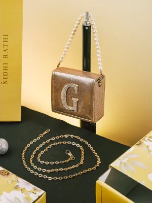 Golden G Alphabhet Intial Embellised Flap Bag