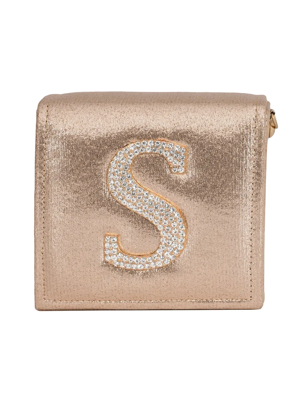 Golden S Alphabhet Intial Embellised Flap Bag