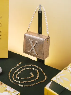 Golden X Alphabhet Intial Embellised Flap Bag