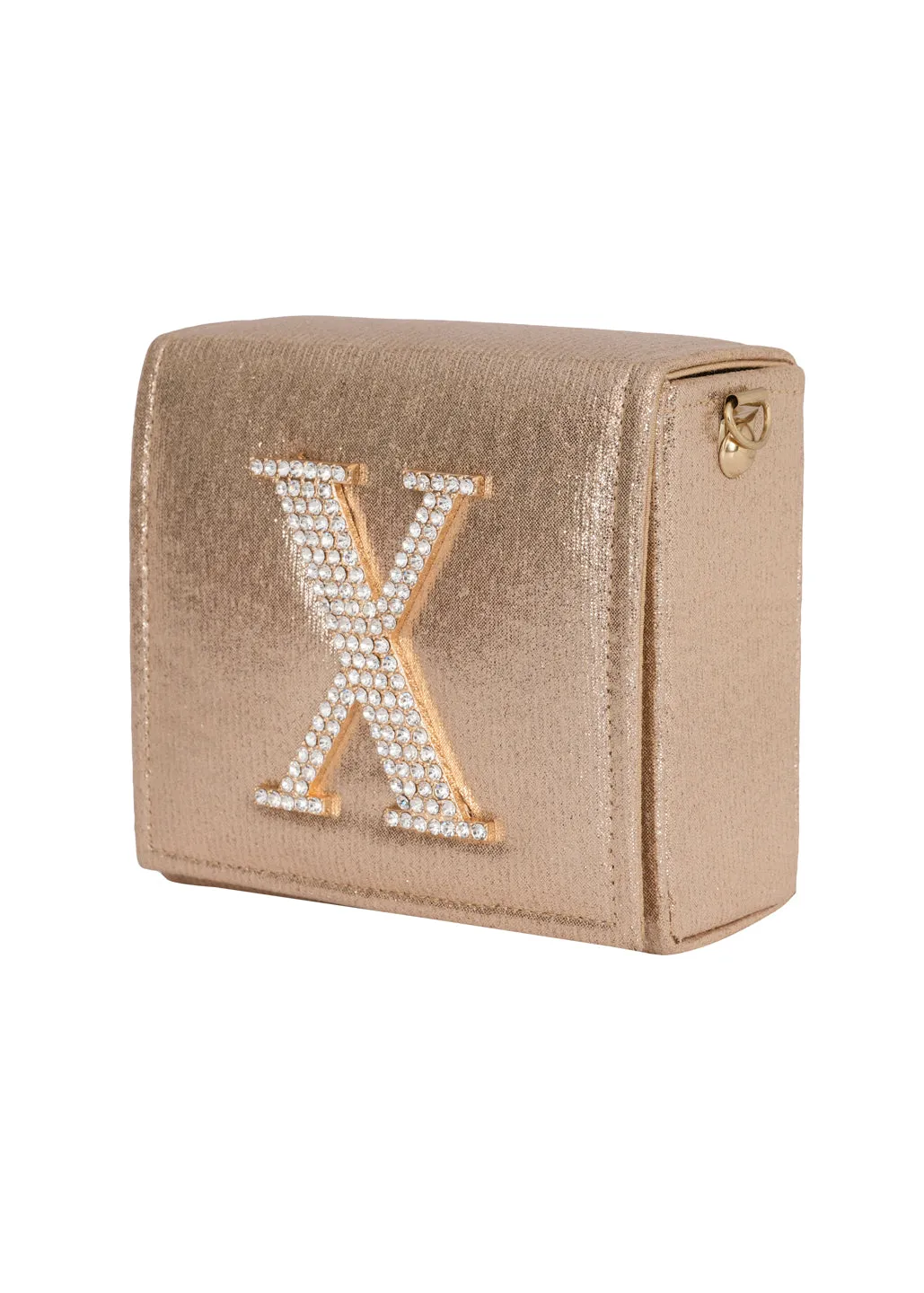 Golden X Alphabhet Intial Embellised Flap Bag