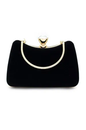 Graceful Black Rhinestone Handle Clutch Bag