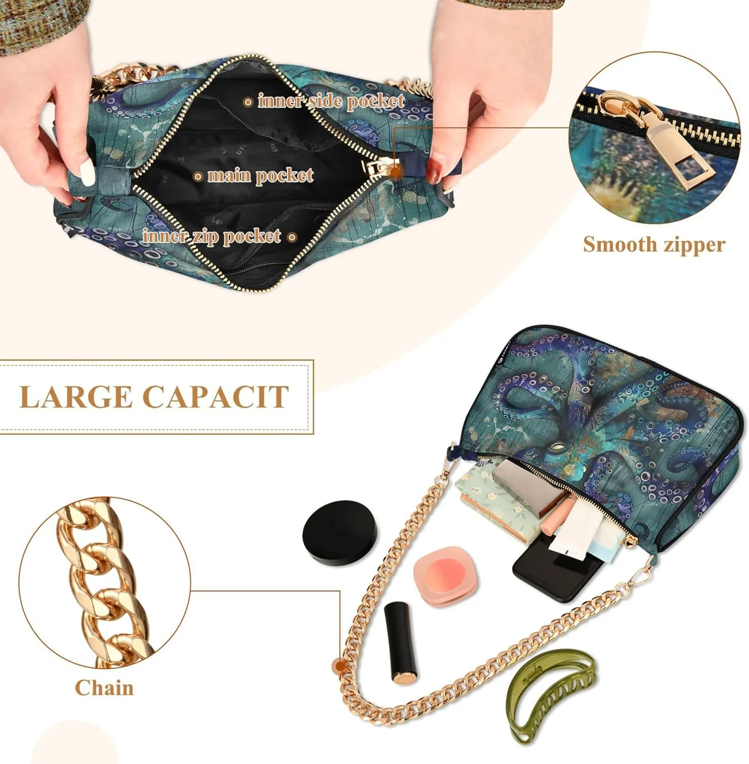 Graffiti Painting Abstract Chain Purse Hobo Clutch Bag Women's Designer Inspire Handbags Shoulder Strap