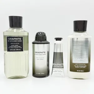 Graphite Men's 4-Piece Bath Bundle | 3-in-1 Body Wash, Body Spray, Hand Cream and Body Lotion