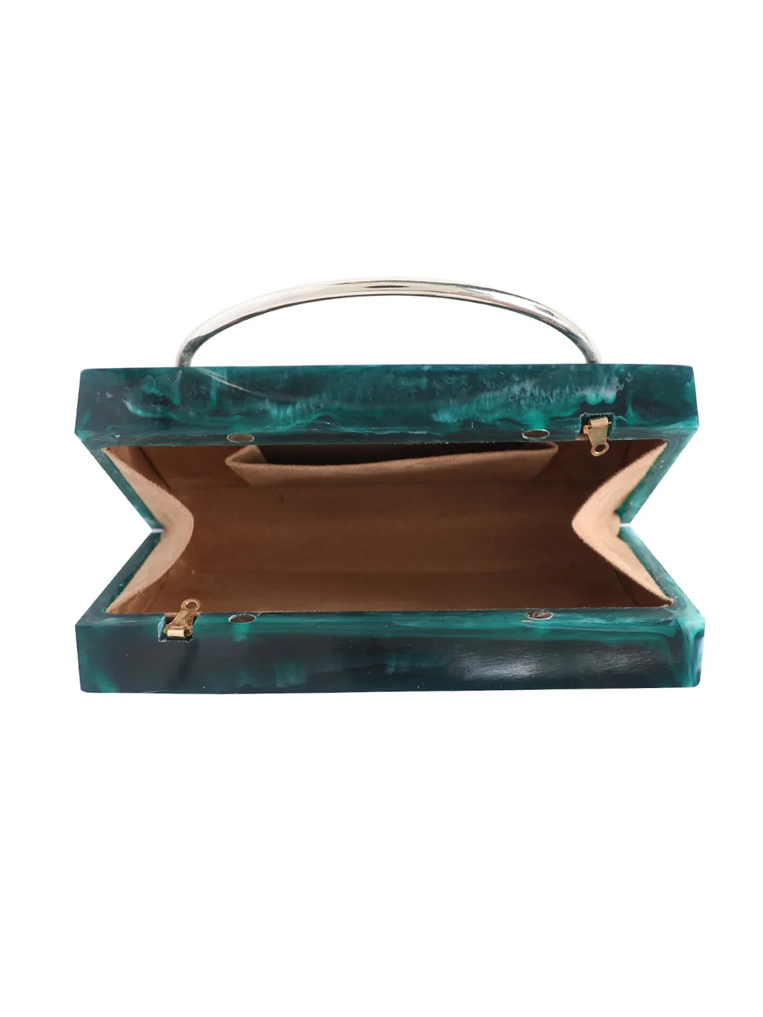 Green Solid Party Box Clutches With Attractive Brass Handle
