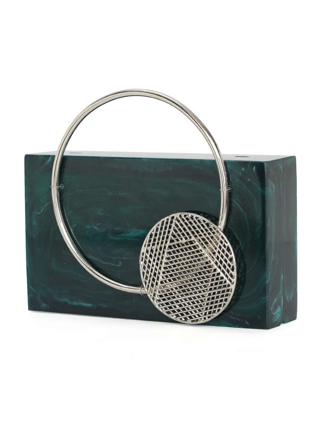 Green Solid Party Box Clutches With Attractive Brass Handle