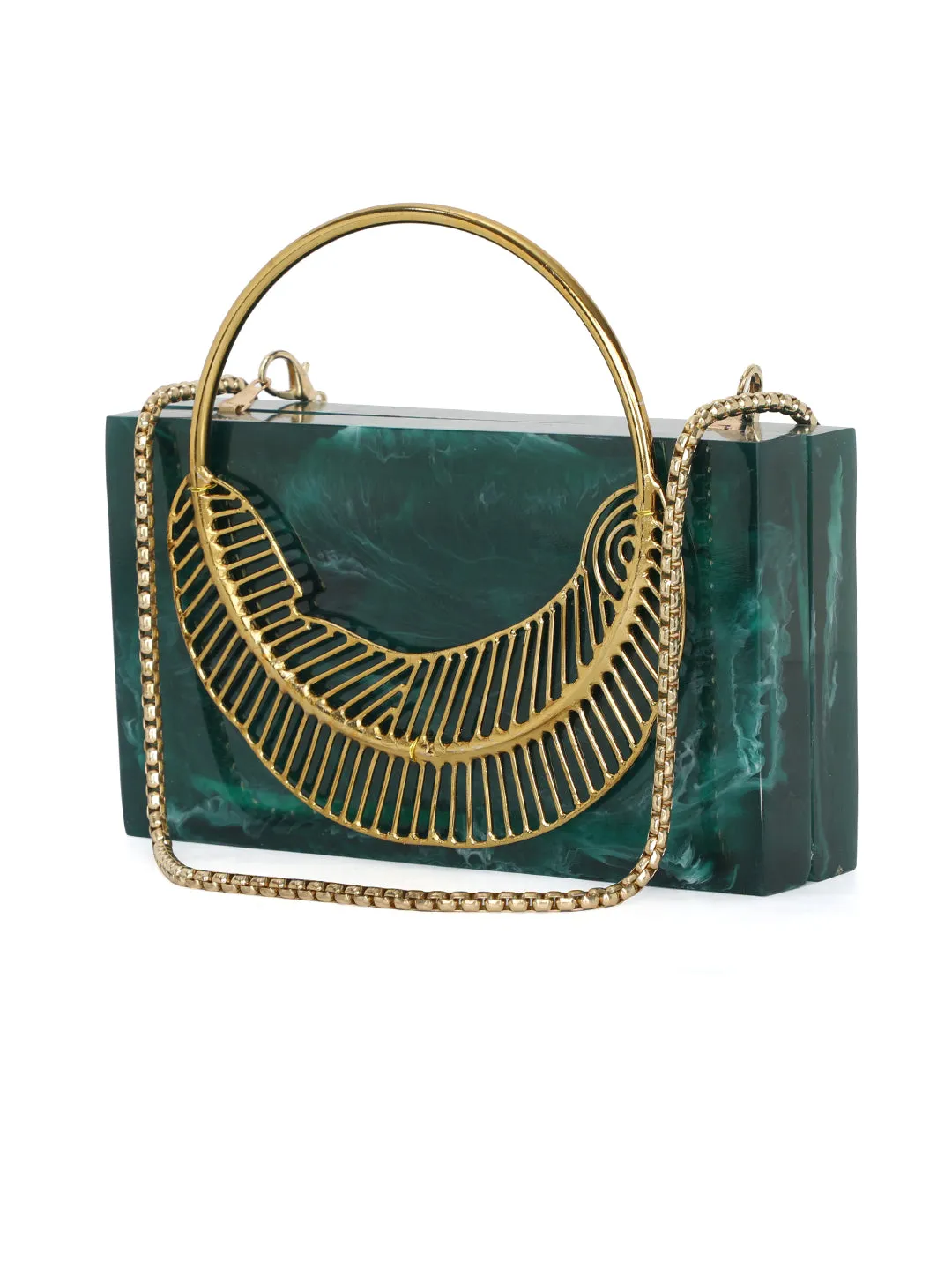Green Solid Party Box Clutches With Attractive Brass Handle