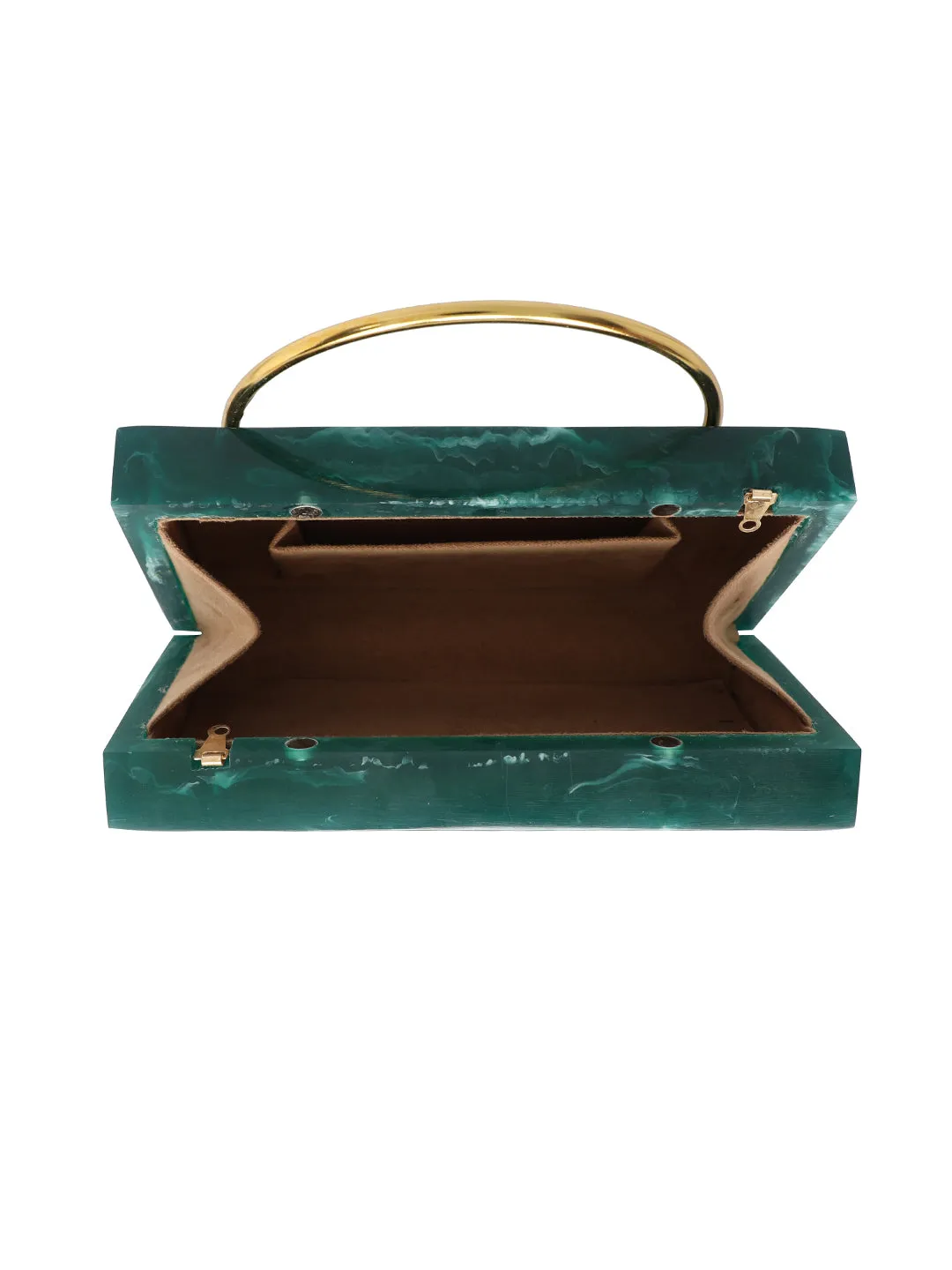 Green Solid Party Box Clutches With Attractive Brass Handle