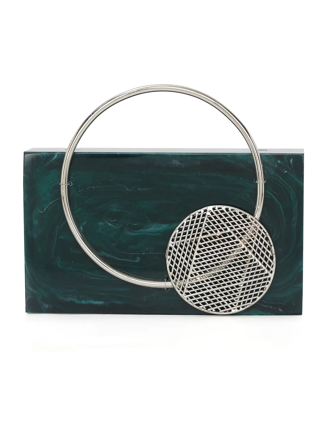Green Solid Party Box Clutches With Attractive Brass Handle