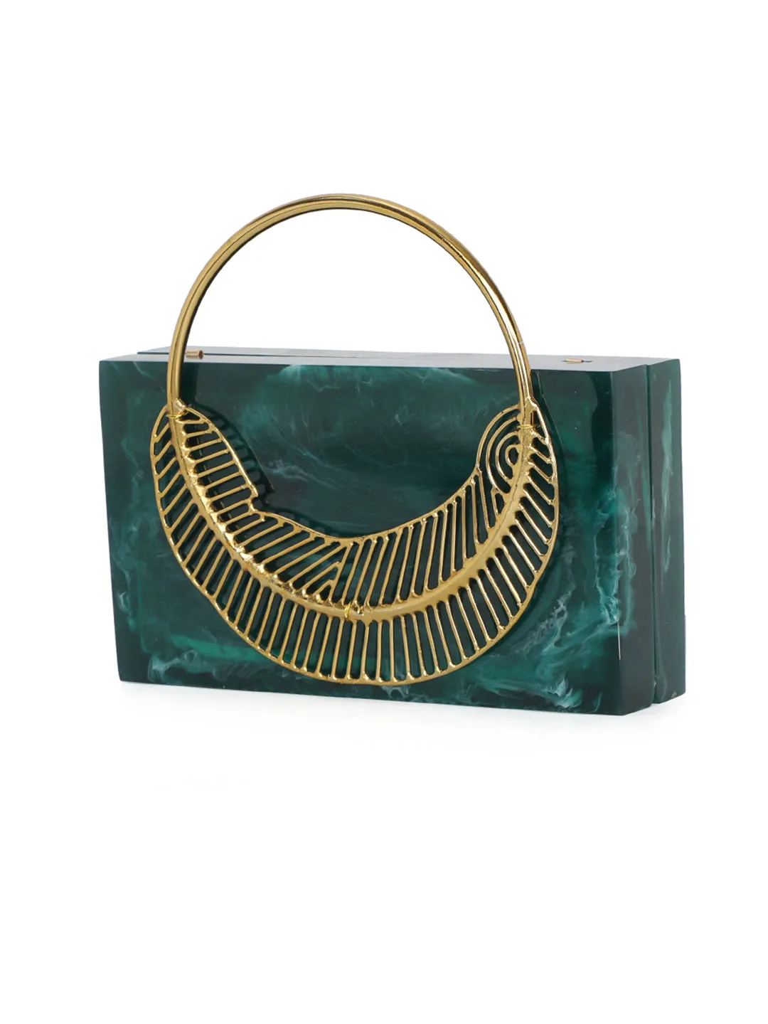 Green Solid Party Box Clutches With Attractive Brass Handle