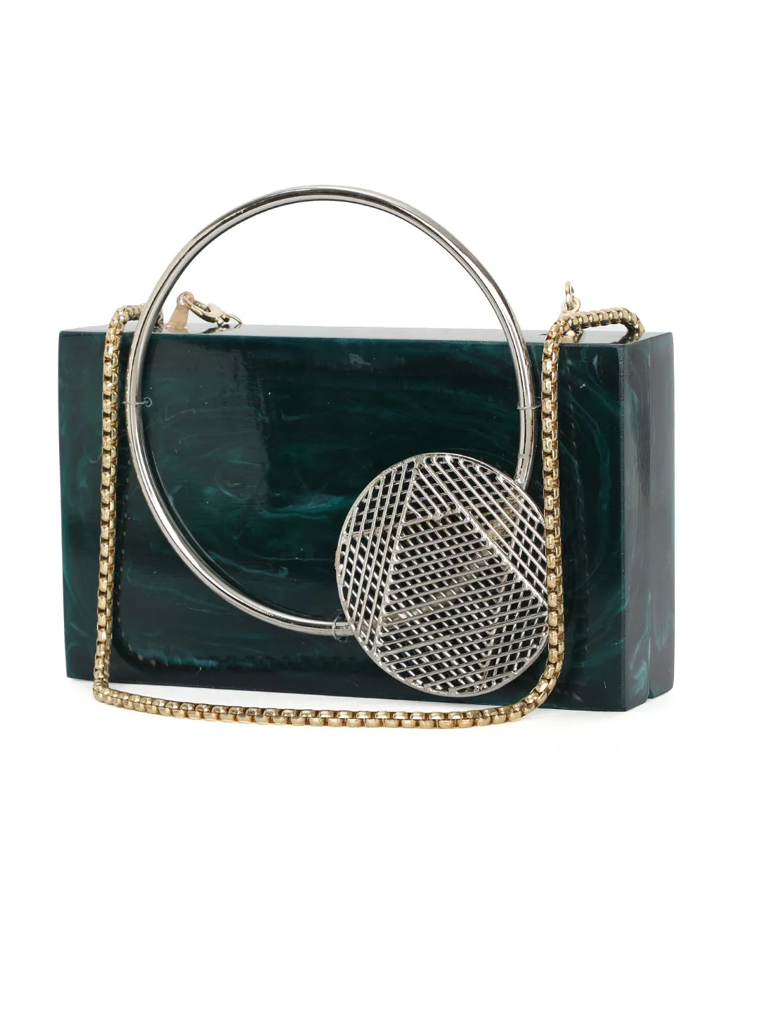 Green Solid Party Box Clutches With Attractive Brass Handle