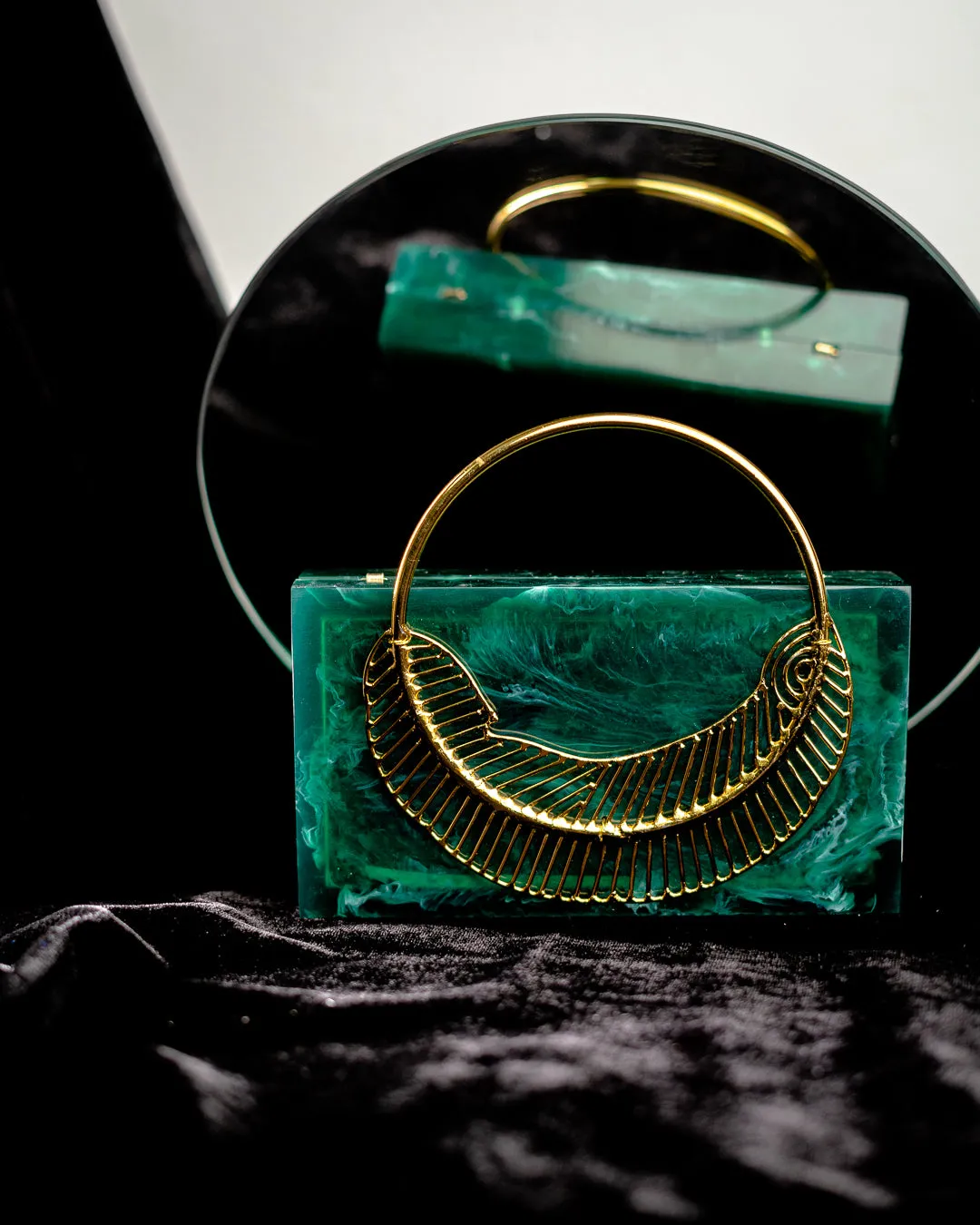 Green Solid Party Box Clutches With Attractive Brass Handle