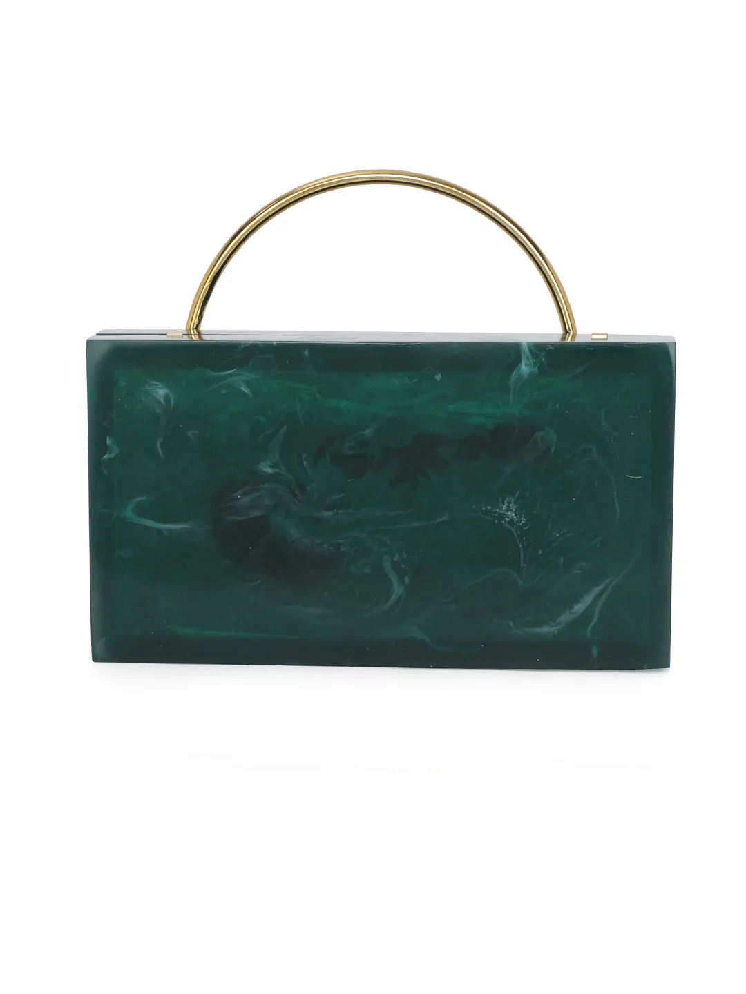 Green Solid Party Box Clutches With Attractive Brass Handle
