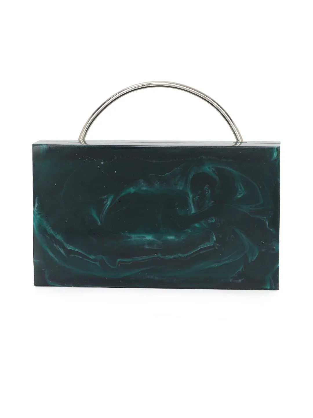 Green Solid Party Box Clutches With Attractive Brass Handle