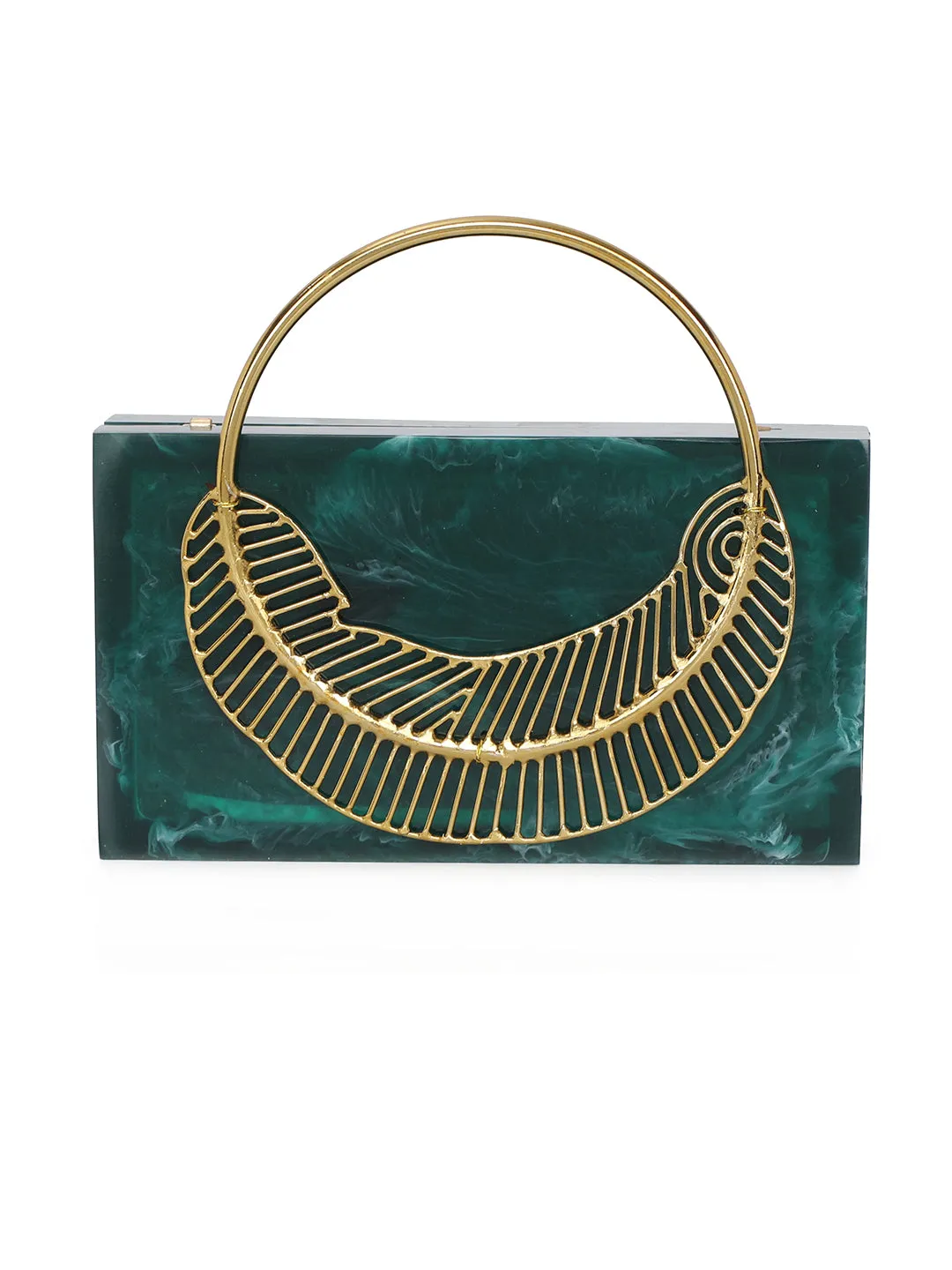 Green Solid Party Box Clutches With Attractive Brass Handle