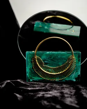 Green Solid Party Box Clutches With Attractive Brass Handle