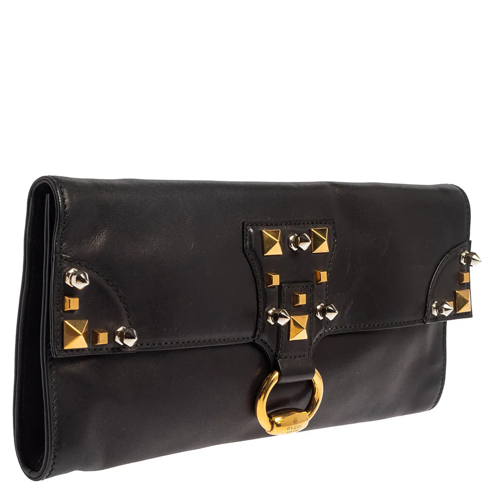 Gucci Black Leather Studded Clutch