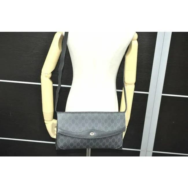 Gucci Clutch Two Way Grey On Black Guccissima Print Coated Canvas And Leather Shoulder Bag