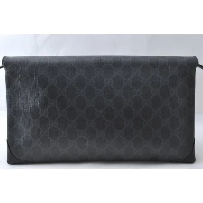 Gucci Clutch Two Way Grey On Black Guccissima Print Coated Canvas And Leather Shoulder Bag