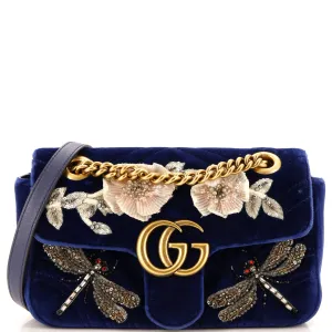 GUCCI GG Marmont Flap Bag Embellished Matelasse Velvet Mini