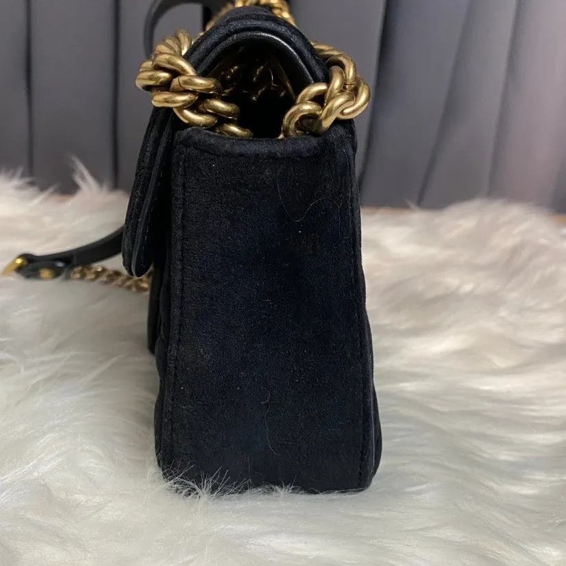 Gucci GG Marmont Small Black Velvet Shoulder Bag