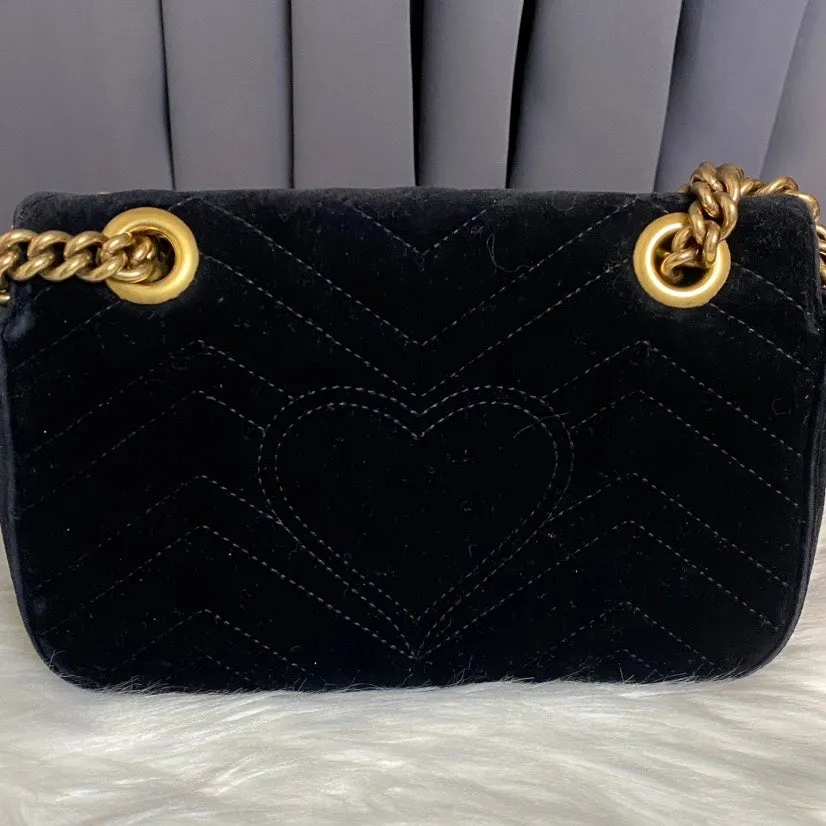 Gucci GG Marmont Small Black Velvet Shoulder Bag