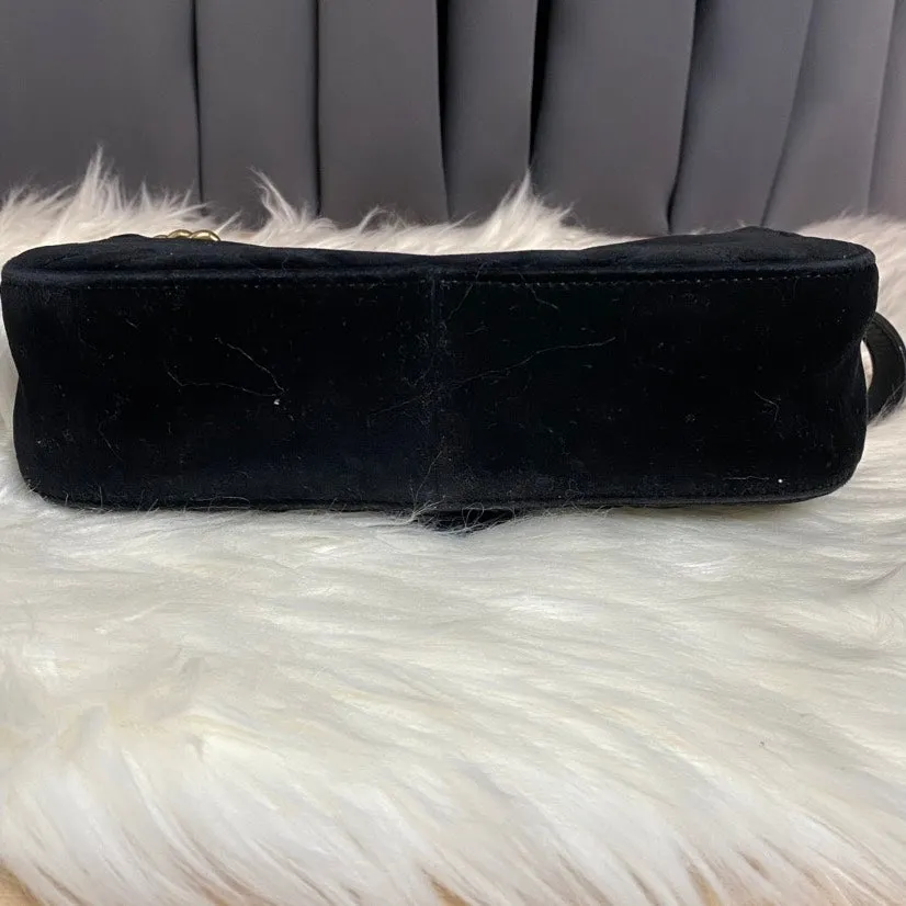 Gucci GG Marmont Small Black Velvet Shoulder Bag