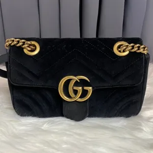 Gucci GG Marmont Small Black Velvet Shoulder Bag