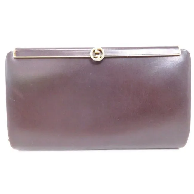 Gucci Interlocking G Chocolate Brown Leather Clutch