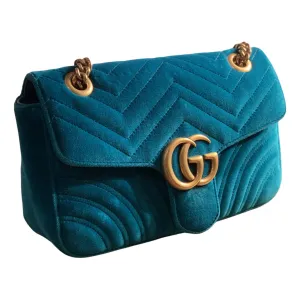 Gucci marmont turquoise velvet handbag