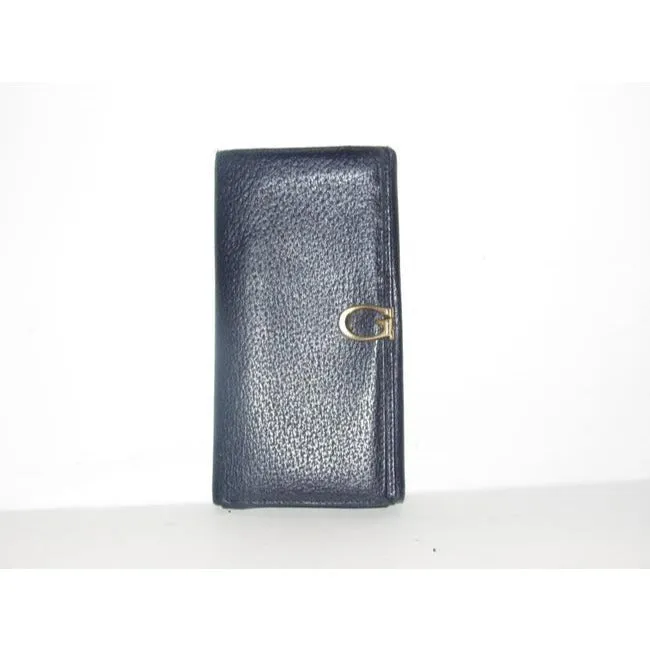 Gucci Navy Leather Exterior And Lining With Gold G Hinge Closure Vintage Wallet