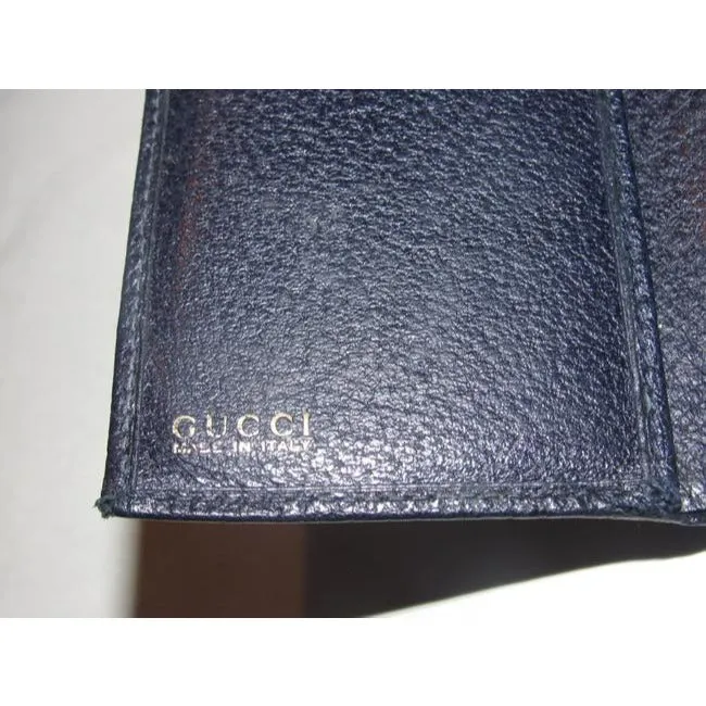 Gucci Navy Leather Exterior And Lining With Gold G Hinge Closure Vintage Wallet