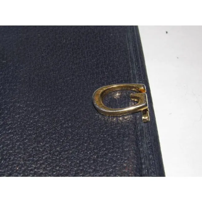 Gucci Navy Leather Exterior And Lining With Gold G Hinge Closure Vintage Wallet