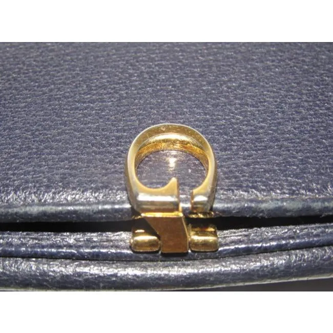 Gucci Navy Leather Exterior And Lining With Gold G Hinge Closure Vintage Wallet
