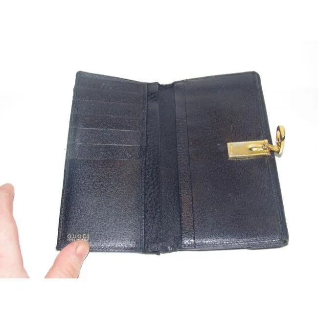 Gucci Navy Leather Exterior And Lining With Gold G Hinge Closure Vintage Wallet