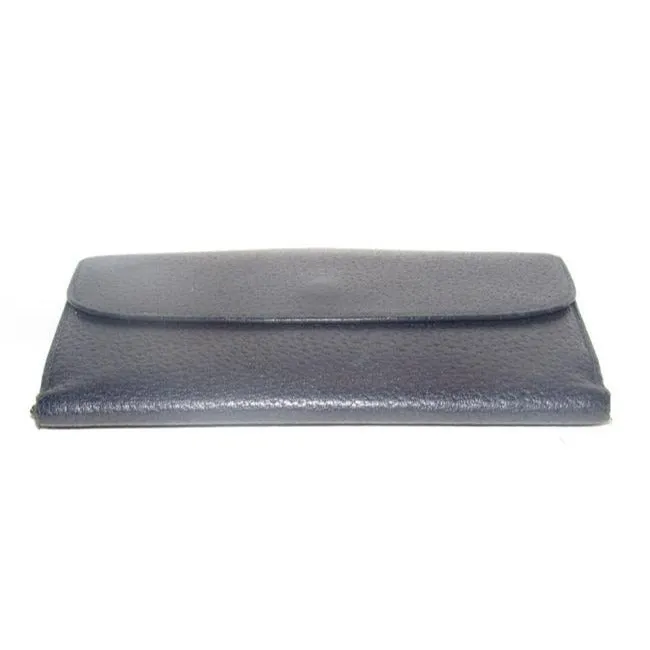 Gucci Navy Leather Exterior And Lining With Gold G Hinge Closure Vintage Wallet
