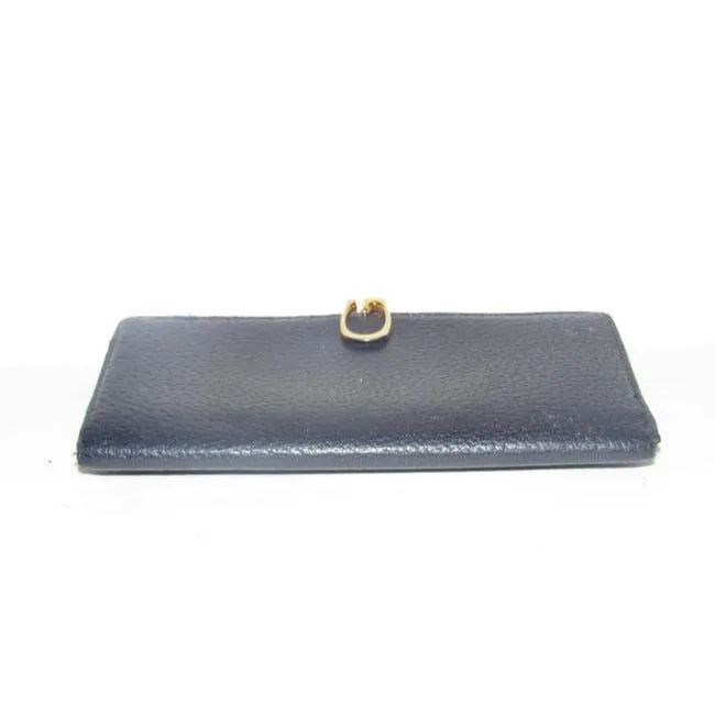 Gucci Navy Leather Exterior And Lining With Gold G Hinge Closure Vintage Wallet